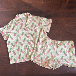 Crafted By Mahogany Women’s 2 Pc Pajama Set New Sz L Pineapple Print Cotton